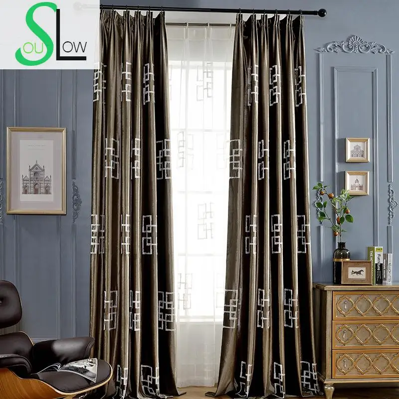 Slow Soul Brown Dark Green Good Quality Velvet Curtain Embroidered Curtains For Living Room Tulle Bedroom Organza Baby And Tende