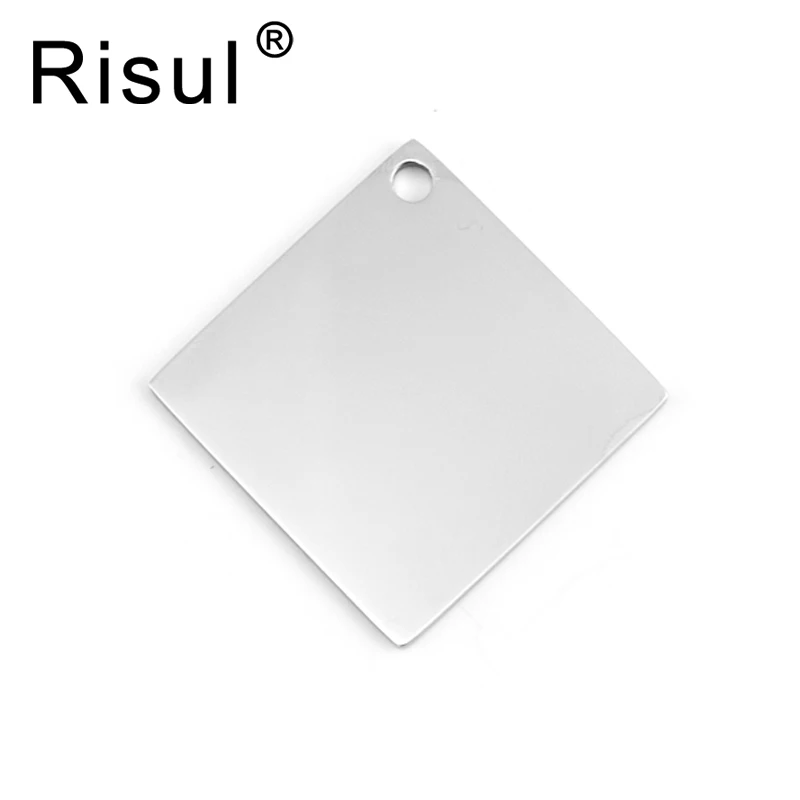 100pcs Stainless steel jewelry rhombus square necklace pendant plain blank style one loop charm mirror polished  pendants