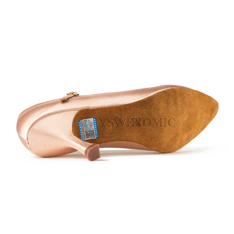 Ballroom Standard BD Dance Shoes Flesh Tan Satin Leather Sole Low High Heel Latin Bachata Ballroom Dance Shoes For Women BD138