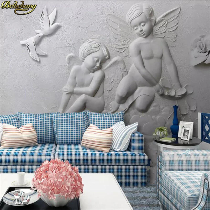 

beibehang Custom wallpaper 3D embossed little angel flying pigeon background wall papers home decor papel de parede