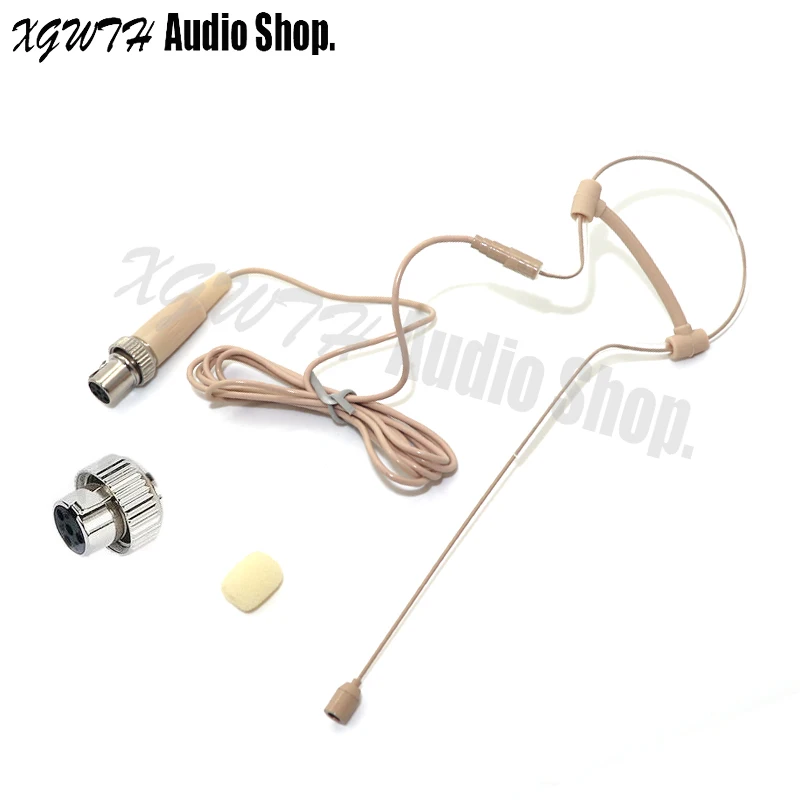 Beige Single Ear Omnidirectional Headset Microphone For MiPro Wireless System Mini XLR 4Pin lock  Condenser Head Headworn Mic