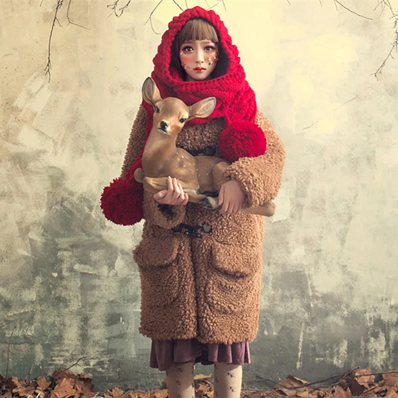 BomHCS Women Winter Warm Thick Handmade Beanie Scarf Gloves Knitted Hat Cap (Size: hat with scarf is not including gloves)