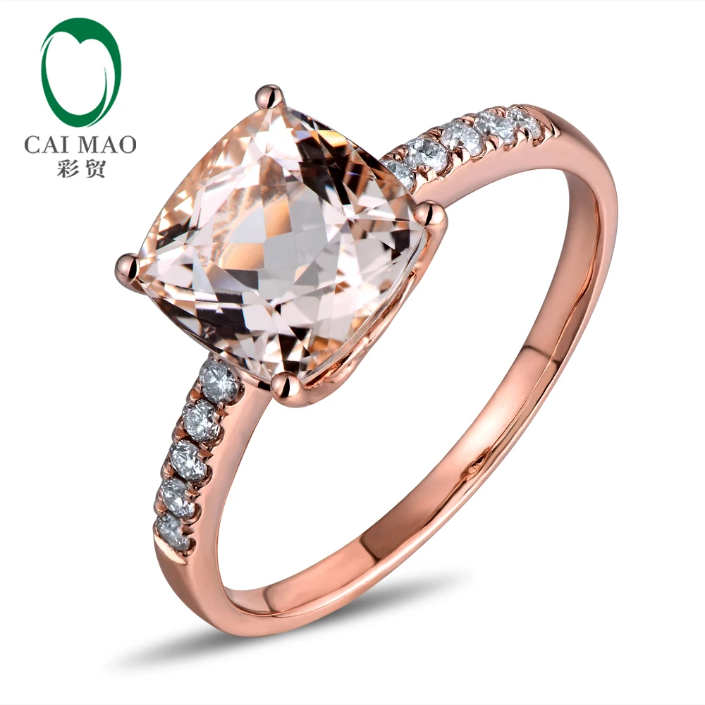 

Caimao 14k Rose Gold 8x8mm 2.45ct Cushion Peach Morganite H SI Diamond Engagement Ring