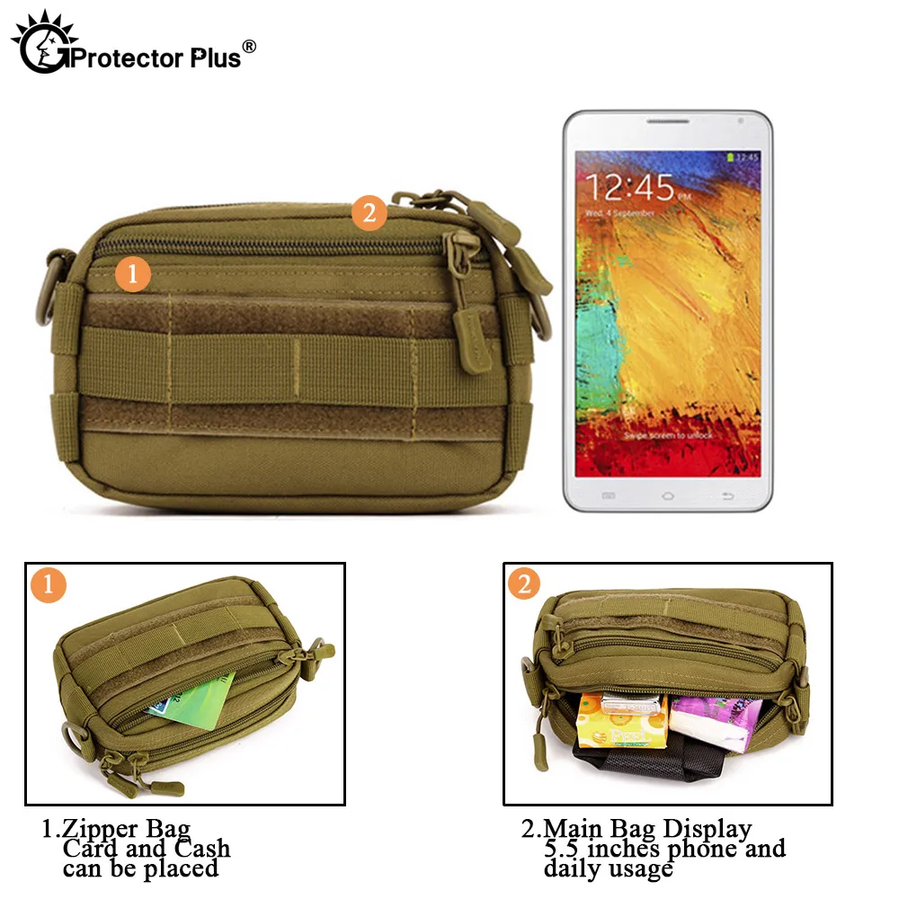 PROTECTOR PLUS Mini Molle Pouch 5.5 Inches Phone Tactical Dump Fishing Camping Crossbody Molle System Portable Shoulder Sling