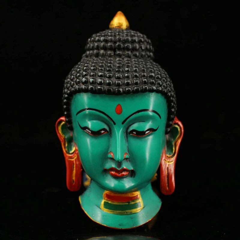 

Buddhist Sakyamuni Tibetan Crafts Collection Vintage Nepalese Hand Painted Gold Paint Lacquer Sakyamuni Mask Avatar Pendant