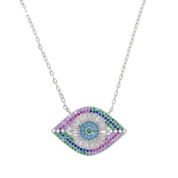 women Luxury multi colored Blue red Cubic Zirconia  Evil Eye Necklace Gold Color with Crystal 41+5cm Chain necklaces