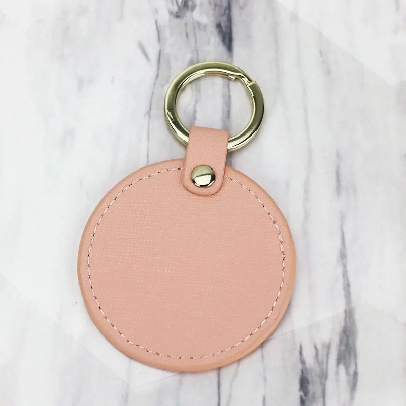 Free Custom Initial Letters Girls Saffiano Leather Keychain Round Key Ring Female Key Chain Gift With Monogrammed Letters