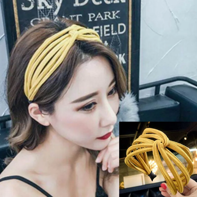 Yellow Wide Hairband for Women Hair Accessories Hairband Headband Knot Face Washing/Make Up Hairband Adults Solid Head Band
