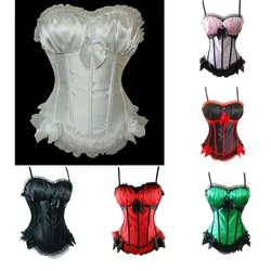 Women 6 Color Satin Lace Sling Sexy Overbust Corset Body Sculpting Tops S-6XL