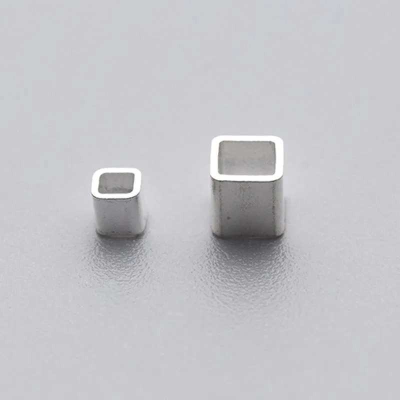 6PCS Real Pure Solid 925 sterling Silver Crimp End Beads Silver Crimps Silver End Bead Square Tube for Jewelry Making Findings