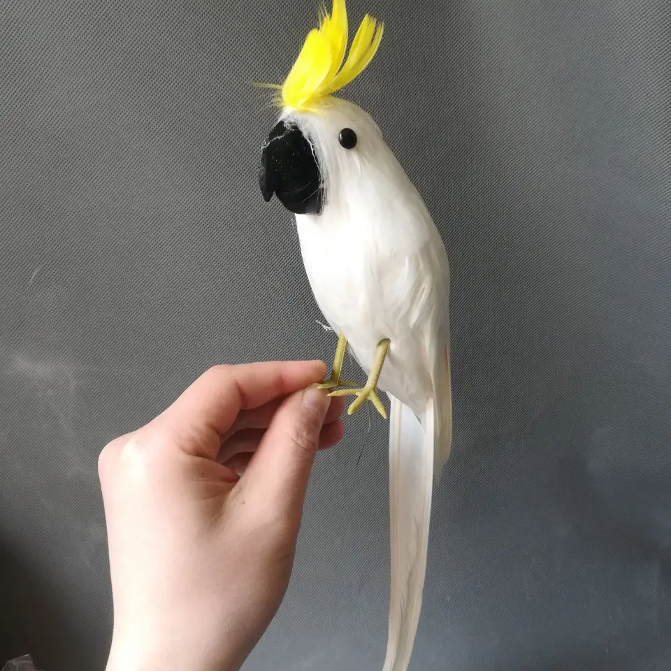 large 30cm white feathers parrot Sulphur-crested Cockatoo model handicraft,home garden decoration gift a2540