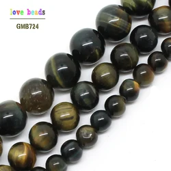 Natural  Blue Yellow Tiger Eye Stone 6/8/10mm Round Loose Beads 15.5inch/strand Pick Size DIY Bracelet (F00524)