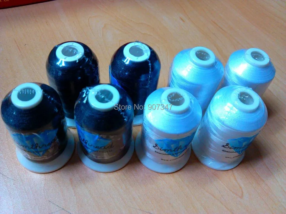 Simthread Black or white Brother colors polyester embroidery machine thread 1000m x 4 pcs each