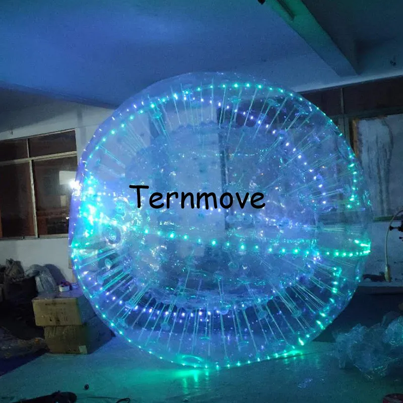 Inflável, bola de iluminação de led zorb, bola de água de hamster humano brilhante, bola de iluminação zorb com tiras fluorescentes