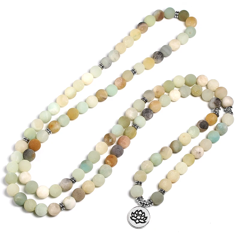 Amazonite naturale Mala Bracciali 108 di Yoga 8 MILLIMETRI Opaco Braccialetto di Pietra Per Le Donne E Gli Uomini di Meditazione Monili di Fascino del Regalo