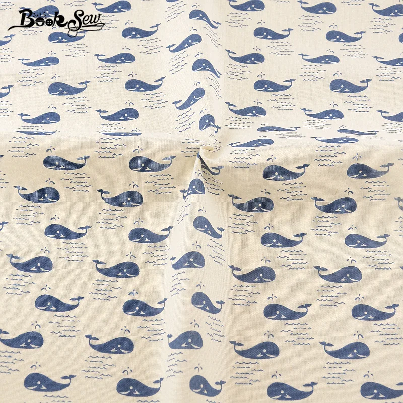 Booksew Cotton Linen Fabric Sewing Material Tissu For Bag TableCloth Curtain Pillow Decoration Blue Whale Dsign Home Textile