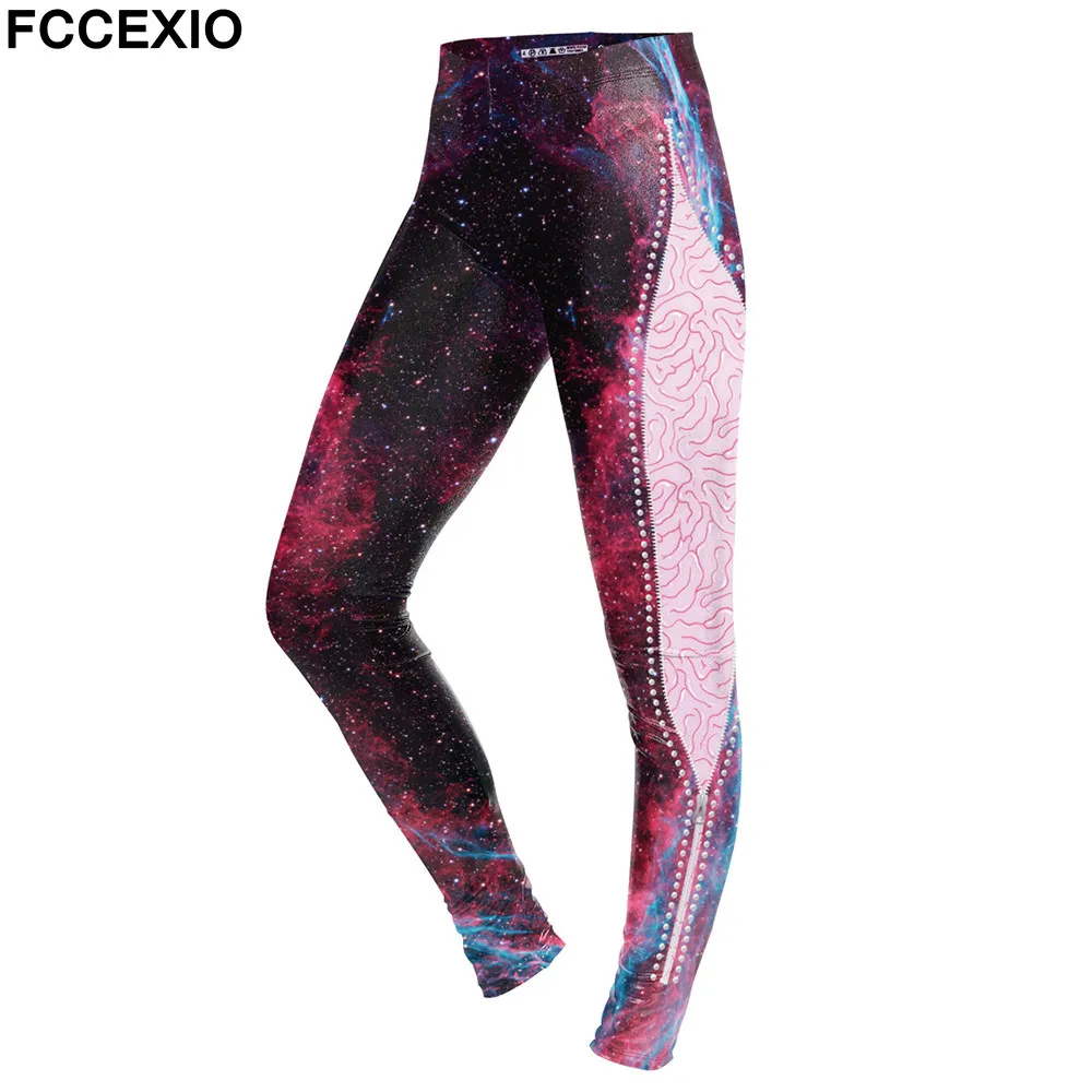 

FCCEXIO 2019 New Brain Galaxy Patchwork 3D Printed Push Up Slim Fitness Women Jogging Workout Pants Femme Leggings