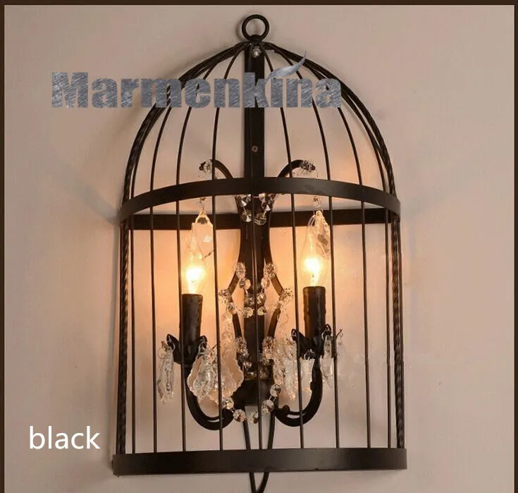 

Retro industrial style porch corridor lights wrought iron bar hotel villa bedroom balcony aisle birdcage crystal wall lamp.