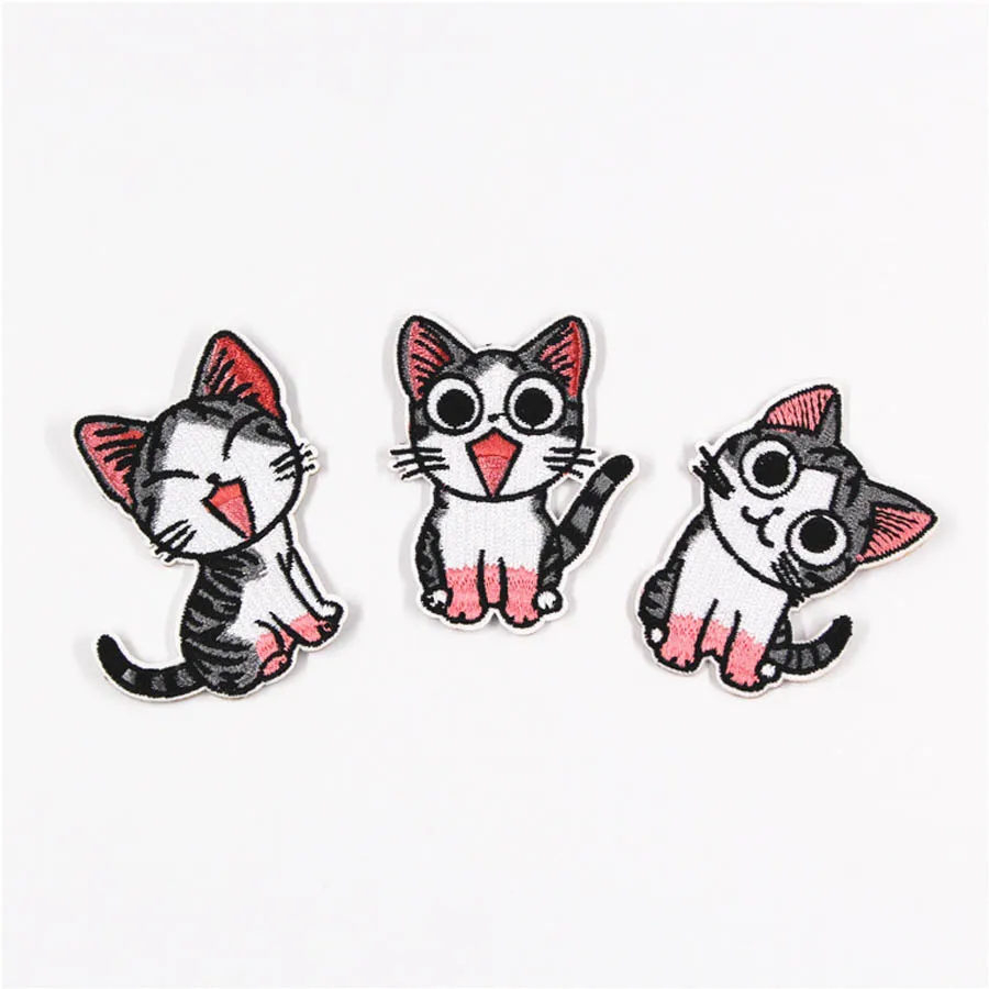 Sewing Iron On Patch For Clothing Embroidered Cartoon Cat Animal Stitch Stuff Sticker Backpacks Thermoadhesive Adhesive Applique