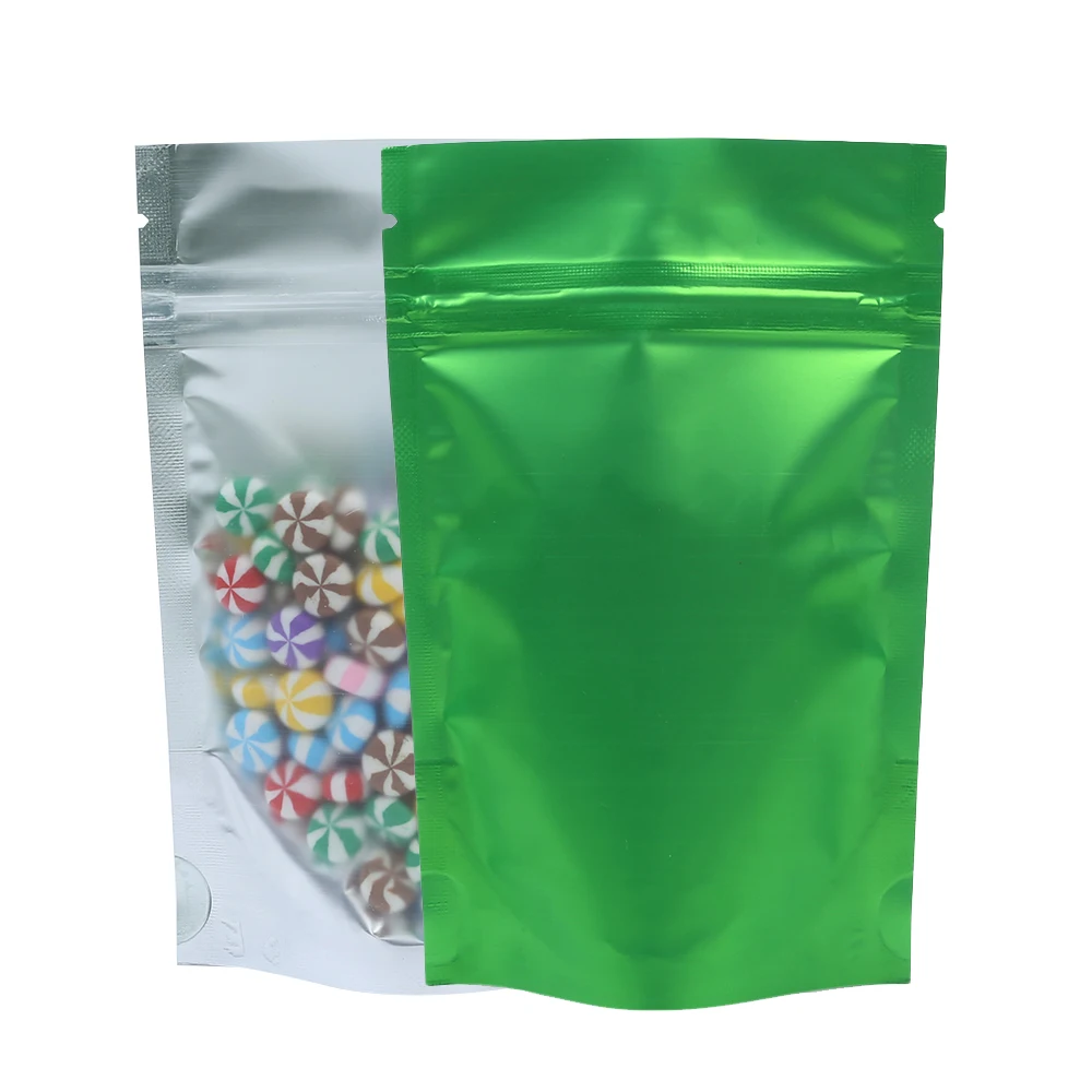 100pcs Metallic Stand Up Doypack, Clear Window Reusable Smell Proof Bag Food Storage Package Aluminum Foil Mylar Pouch