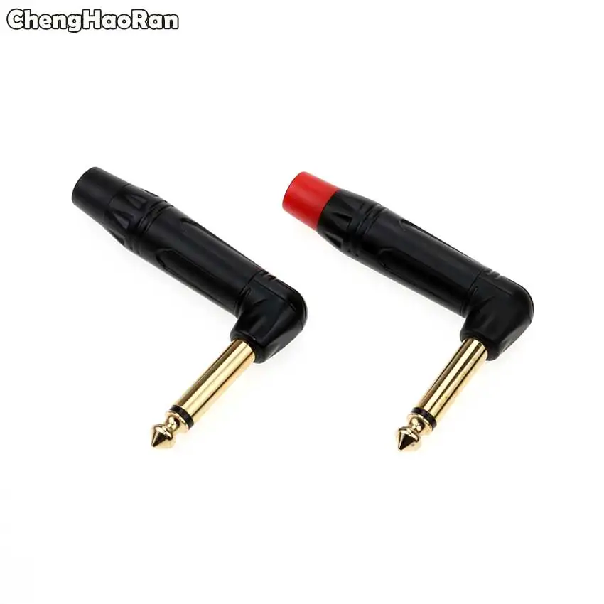 ChengHaoRan ทองเหลือง6.35มม.1/4นิ้ว2 Stereo 90ชายมุมไมโครโฟนสำหรับสายเคเบิลกีตาร์หัวแร้ง