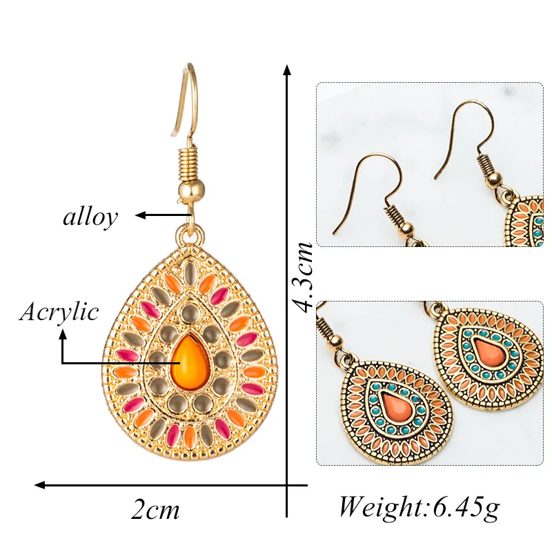 JIOFREE Vintage Clip on Earrings For Women Ethnic Resin Multicolor drop oil Large Bohemia no pierced Earrings Statement Jewelry