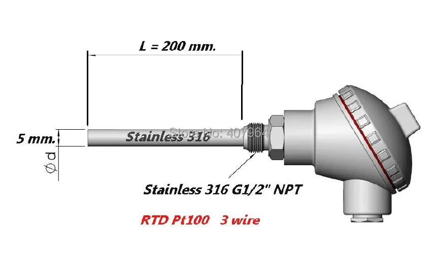 

pt100 thermal resistance G1/2 Thread *200mm