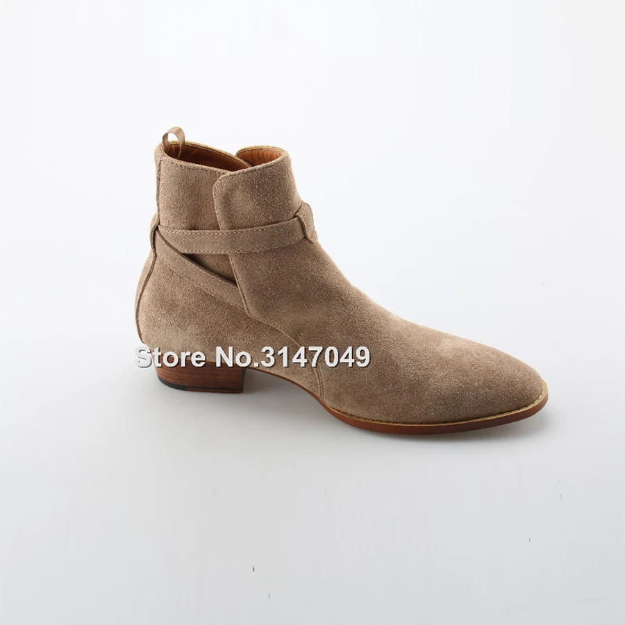 Fashion Handmade Boots Men Vintage Luxury Genuine Leather Suede Boots Wyatt Classic Harness Ankle Buckle Strap Chelsea Men Boots