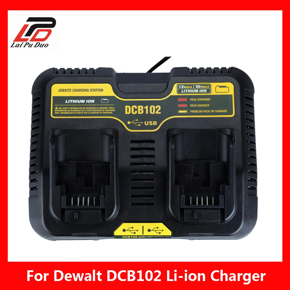 DCB102 Double Li-ion Battery Charger USB 5V for Dewalt 12V 14.4V 18V 20V DCB101 DCB200 DCB140 DCB105 DCB200 DCB201 DCB203