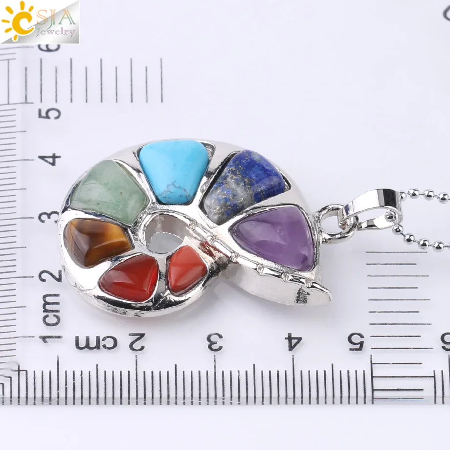 CSJA Spiral Shape Pendant Natural Stone 7 Chakra Necklaces & Pendants for Women Men Yoga Reiki Healing Bead Fashion Jewelry F737