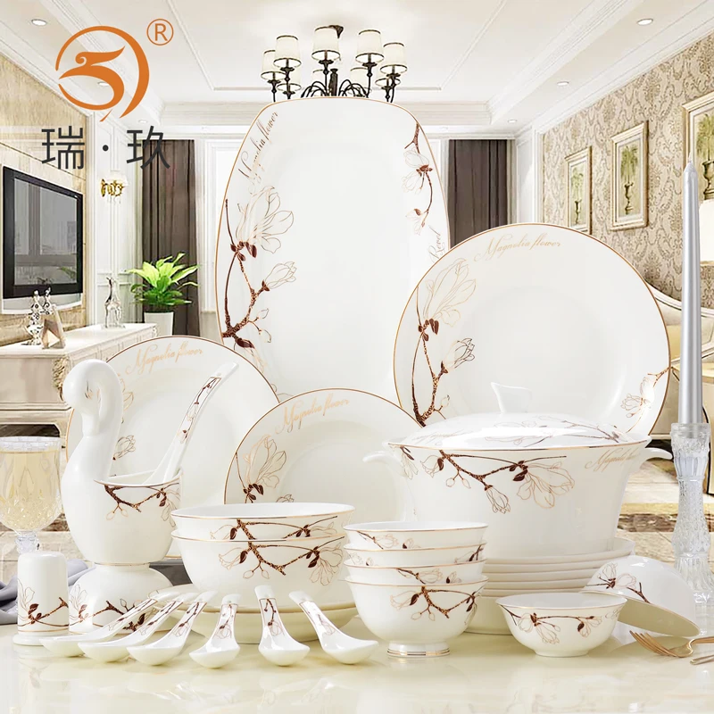 Guci Bone Porcelain Cutlery Set 60 pieces Simple Creative Ceramic Cutlery Combination of Household Chinese Phnom Penh