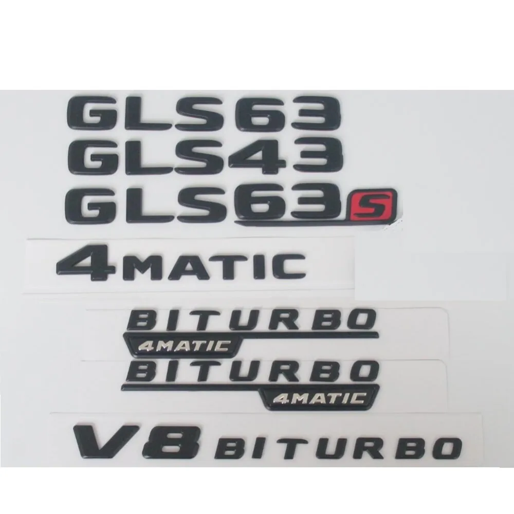 

Flat Matte Black Trunk Letters Badges Emblems Sticker for Mercedes Benz GLS43 GLS53 GLS63 V8 BITURBO AMG 4MATIC