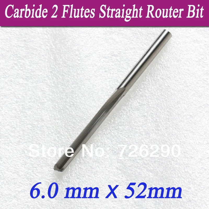 1pcs 6.0*52mm Two Flute Straight knife CNC Cutter Solid Carbide Milling Cutters Fools for Carving Wood