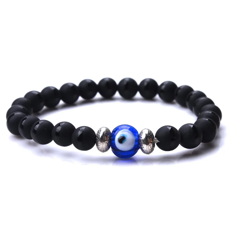 EVIL EYE fashion natural stone volcanics bead chain bracele elastic blue charm strand bracelets for women lucky jewelry