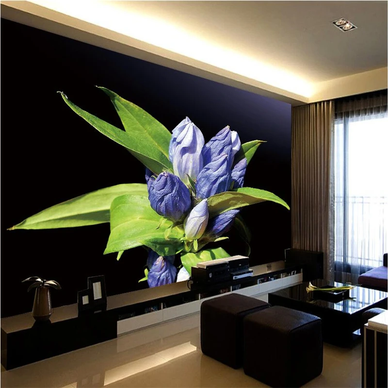 

beibehang custom wallpaper Purple flower green leaf background wall wallpaper for walls 3 d,papel de parede para quarto