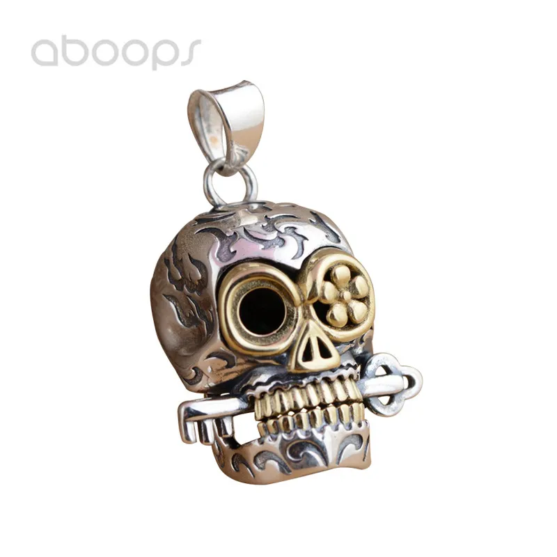 

Bicolor 925 Sterling Silver Skull Pendant with Key for Men Boys,Free Shipping