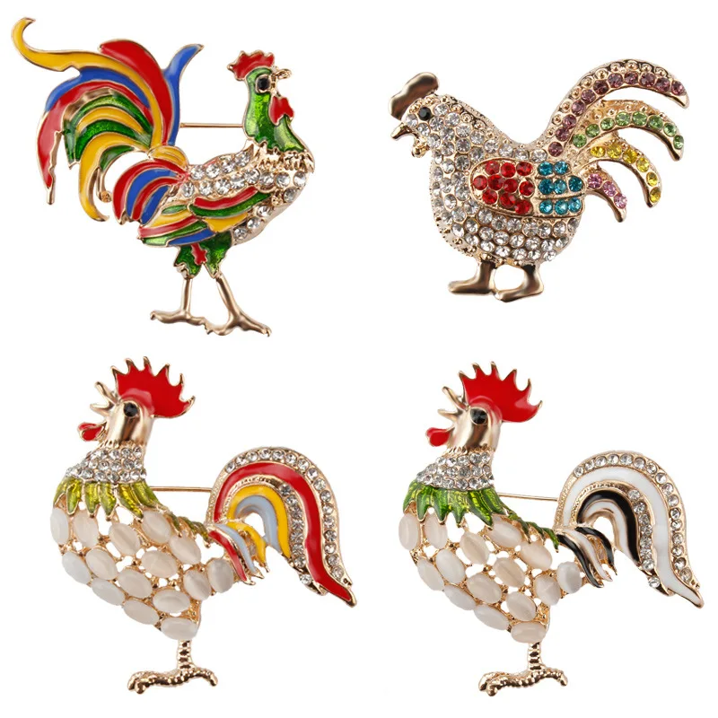 baiduqiandu Brand Crystal Rhinestones Chicken Rooster Enameled Brooch Pins for Women