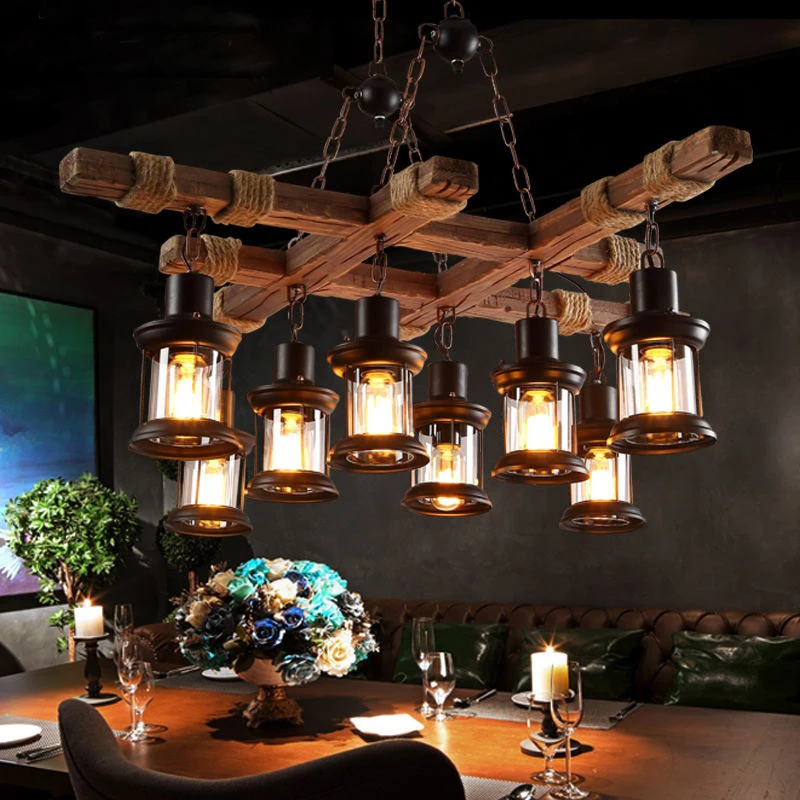 Retro Bar Industrial Wind Loft Solid Wood Personality Restaurant Coffee Shop Industrial Chandelier