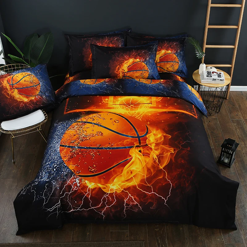 

3D Bed Set Basketball Football Duvet Cover Sets Soccer Ball on Fire&Water Single Size Bed Cover Full Size Bed Linen Bedding Kit