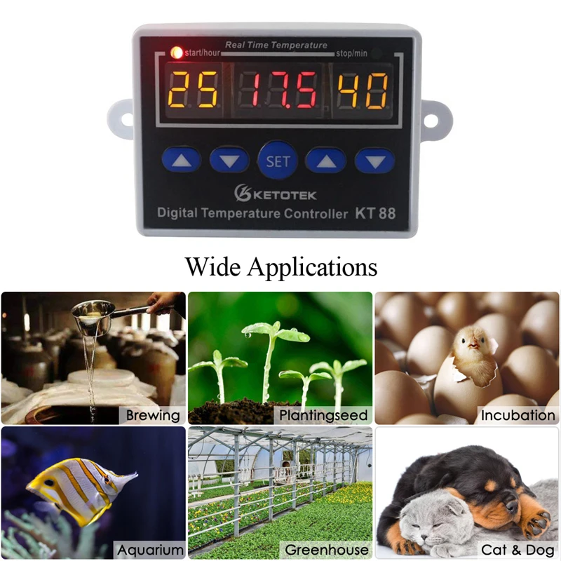 KETOTEK KT88 Temperature Controller Thermostat Digital Thermostat Regulator Temperature Control for incubator 10A 220V 12V