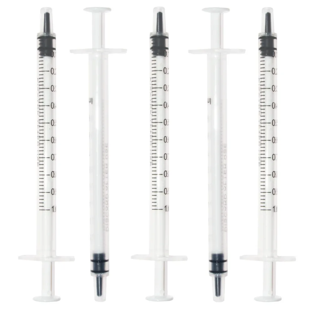 Seringa plástica da seringa, injetor sem agulhas para o laboratório e a distribuição industrial, colagem dos adesivos, não-estéril, 1ml, 1cc, 100 PCes