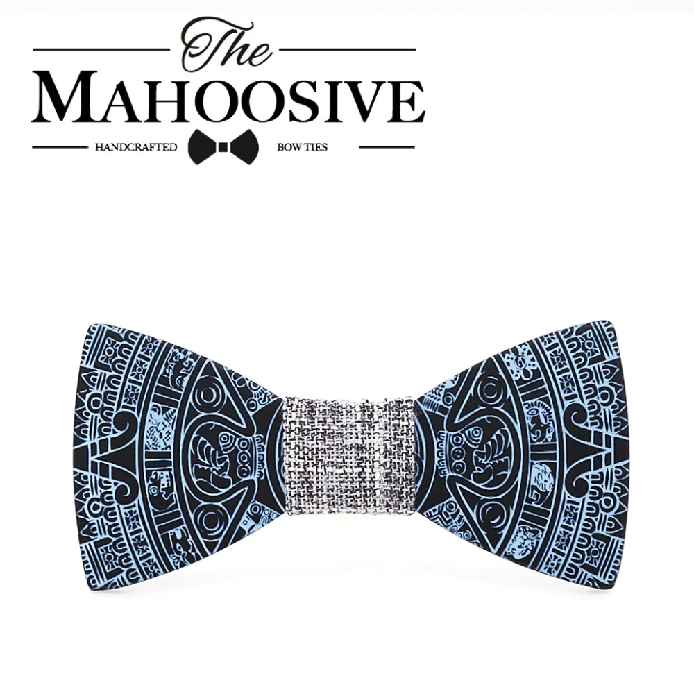 

MAHOOSIVE New Style Fashion Handmade Wood Wedding Bowtie Gravata Ties For Men Clothing Accessories Mens Printing Wooden Bow Tie