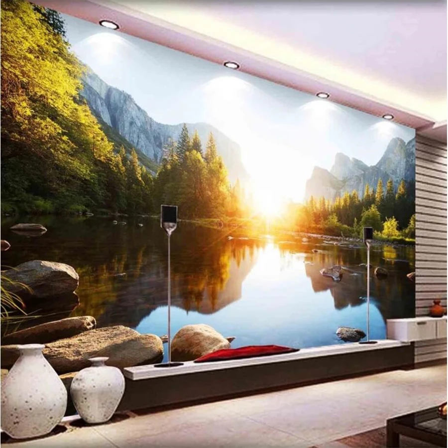 

beibehang Custom wallpaper 3d murals lakes and mountains landscapes minimalist background wall living room bedroom 3d wallpaper