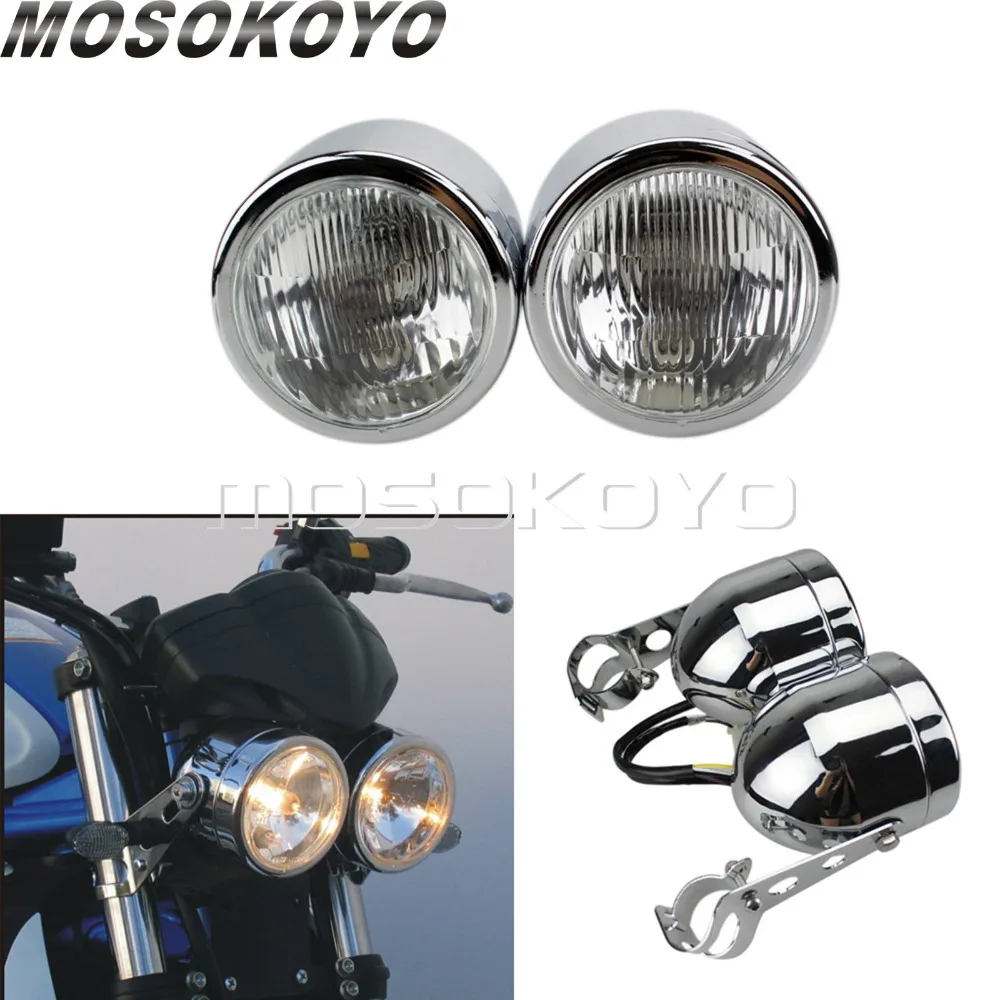 Custom Fighter Motorcycles Headlight Dual Twin Head Light for Honda Yamaha Suzuki Harley Cafe Racer W/ 25-38mm Bracket