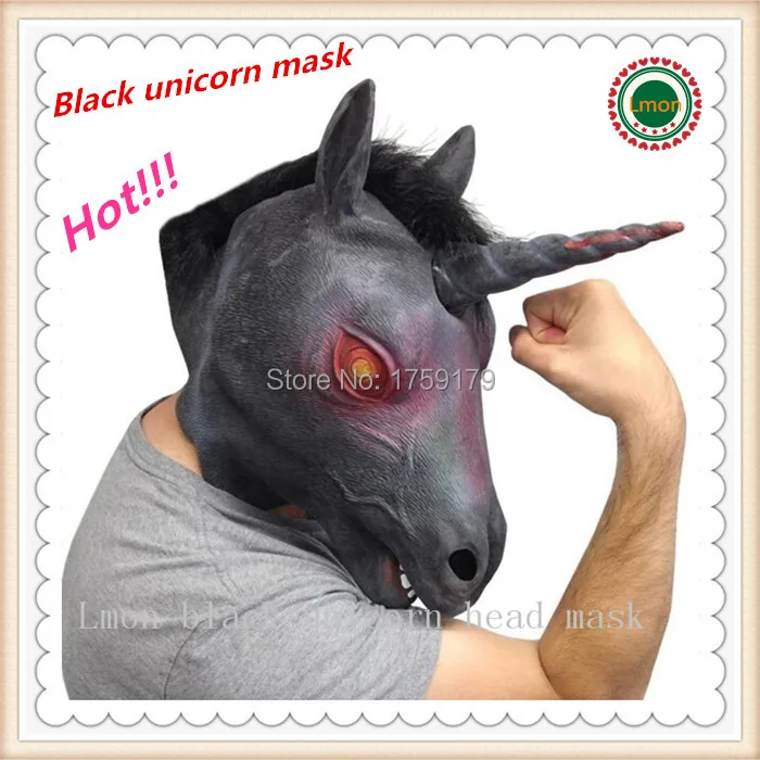 

Creepy Black Evil Unicorn Mask Costume Latex Black Unicorn Horse Mask Animal mask free shipping