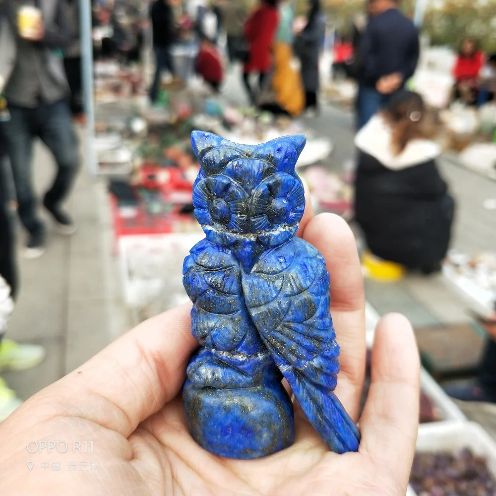 Quartz Owl Natural Crystal Carving Lapis Lazuli Owl Animal Carving Crafts Stress Reliving Healing Gemstone Home Decoration