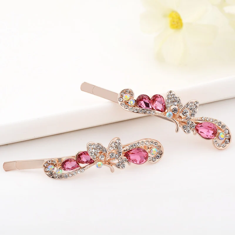 EASYA One Pair Women Girls Sparkling Hairpin Hairwear Crystal Rhinestone Butterfly Hair Clips Headwear Hair Accessories Jewelry