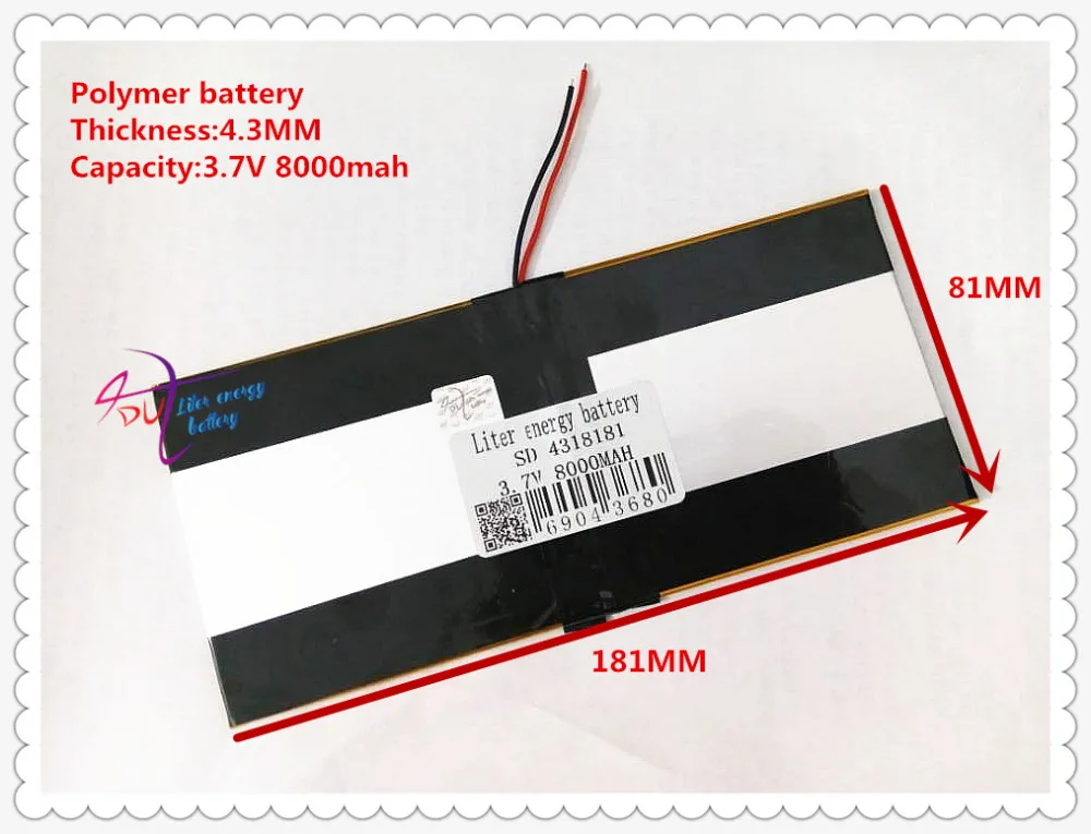 

4318181 3.7V 8000mAH SD 4381180 ( polymer lithium ion / Li-ion battery ) for tablet pc M9 pro 3g / max M9 quad core