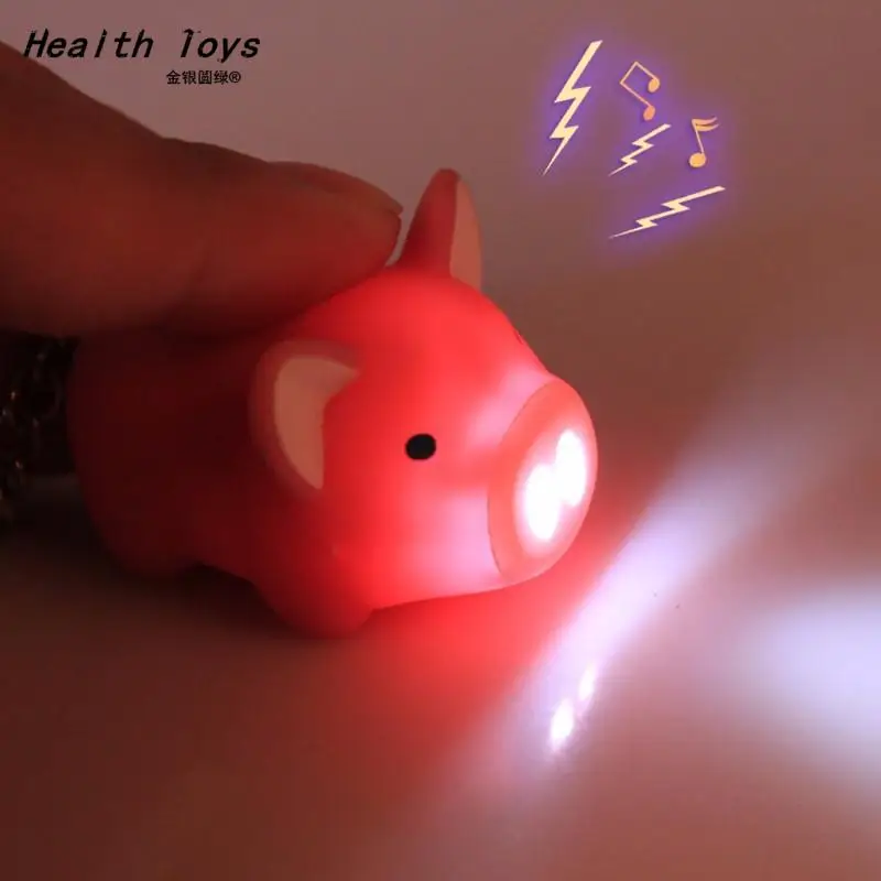 New Arrival Lovely Cartoon Animal Little Pig LED Flashlight Keychain with sound Kids Birthday Gifts Bags Decorations