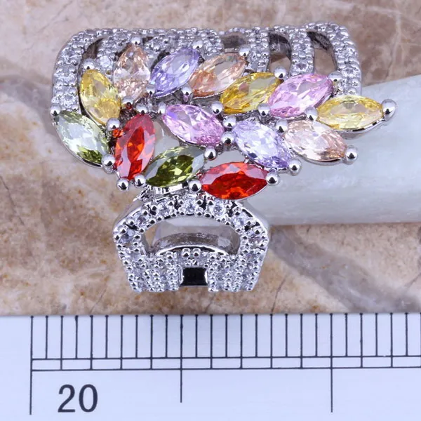 Gracious Multicolor Yellow Cubic Zirconia Silver Plated Ring Size 5 / 6 / 7 / 8 / 9 / 10 / 11 / 12 S0184